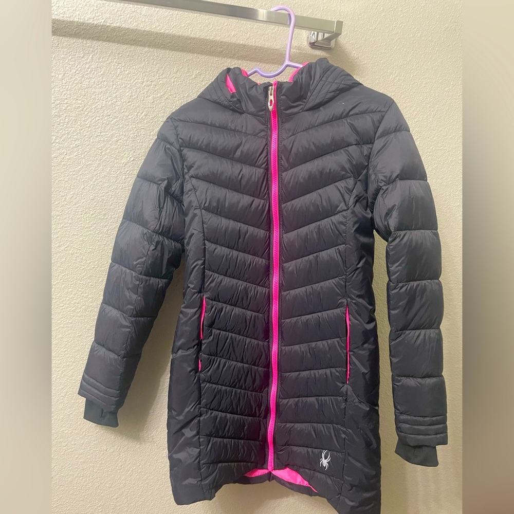 Spider pink and black puffer jacket large